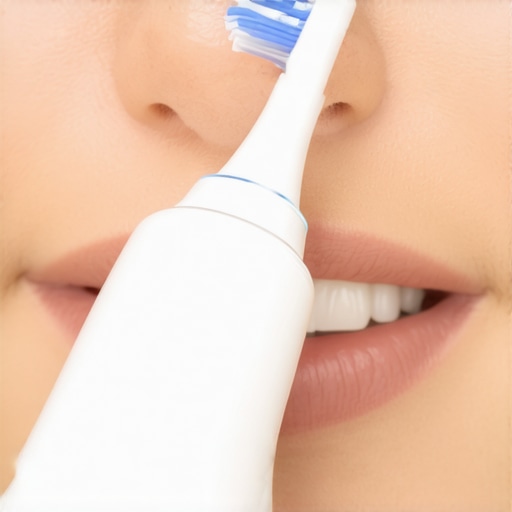 Person demonstrating proper gentle brushing technique with an electric toothbrush