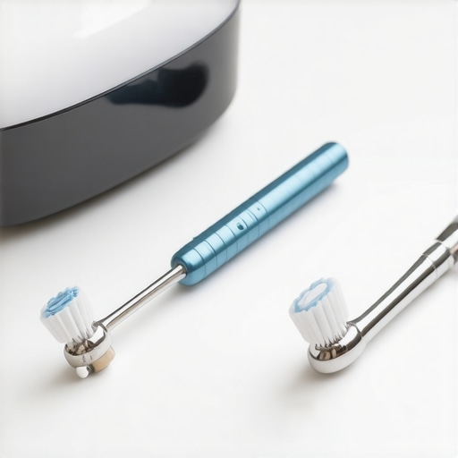 Modern Dental Tools for Long-Term Oral Health Close-up of ultrasonic scaler and electric toothbrush on dental tray