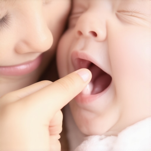 Parent gently massaging baby's gums to soothe teething discomfort