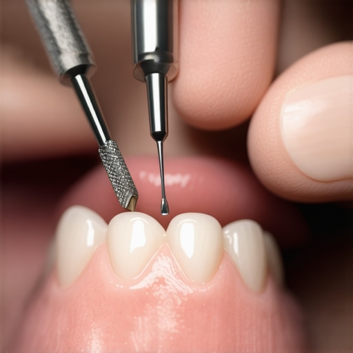 Dentist examining a dental crown during a routine checkup.