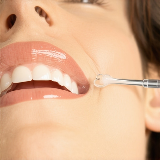 Dental professional applying whitening gel to patient's teeth using custom trays