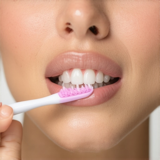 Proper Brushing Technique for Healthy Gums Person gently brushing teeth with a soft toothbrush and healthy gums