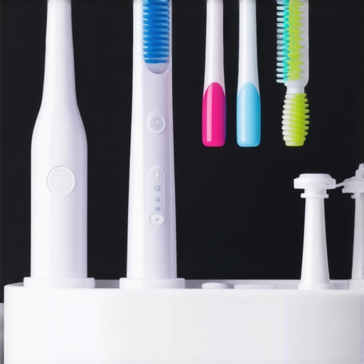 Tools for Long-Term Crown Maintenance Ultrasonic toothbrush and interdental brushes used for oral health care.