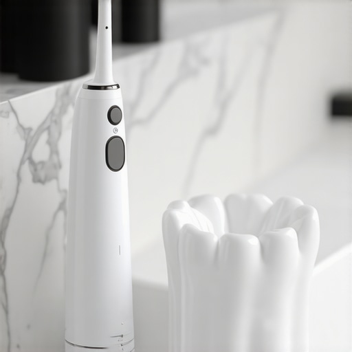 Advanced Dental Care Tools for Crowns Modern water flosser and dental crown model representing advanced oral hygiene and maintenance.