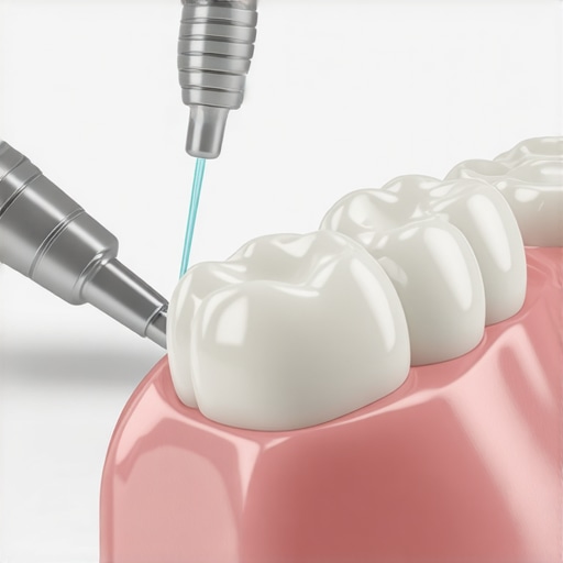 Close-up of ceramic crown and ultrasonic scaler for tea stain removal