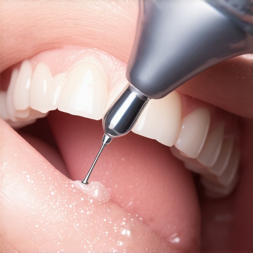 Advanced Ultrasonic Scaling Technology Macro view of ultrasonic dental cleaning for biofilm disruption