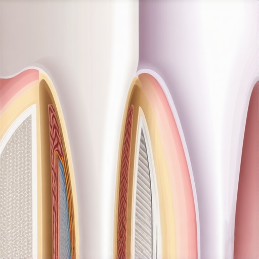 Diagram of a dental crown and gum line showing where food particles can become lodged.
