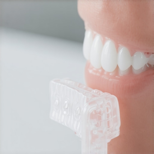 A person checking the gap between their clear retainer and teeth to ensure a safe fit.