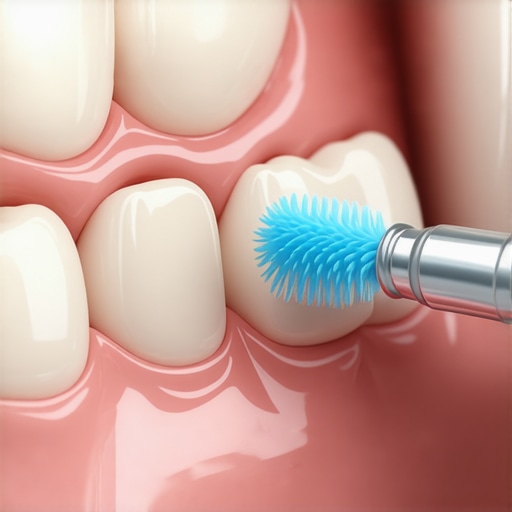 Close-up of cleaning a dental crown margin to prevent decay