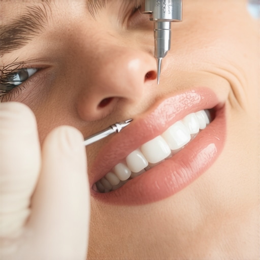 Checking the Crown Margin for Stability Dentist checking the seal of a porcelain crown at the gum line