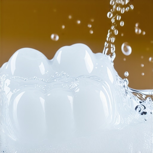 Close-up of a person cleaning a dental night guard with a soft toothbrush and mild soap.