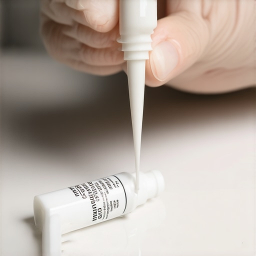 A person holding a clean dental crown and a tube of temporary dental adhesive.