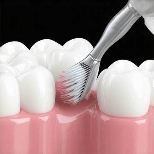Cleaning the Crown Margin Close-up of cleaning a zirconia crown margin with an interdental brush