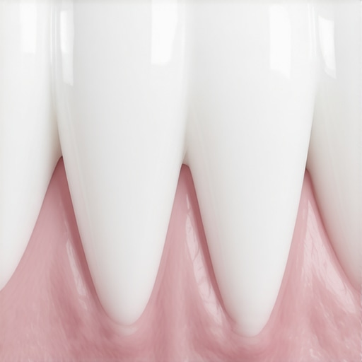 Cleaning the dental crown margin A detailed view showing the intersection of a dental crown and the gum line to highlight proper cleaning techniques.