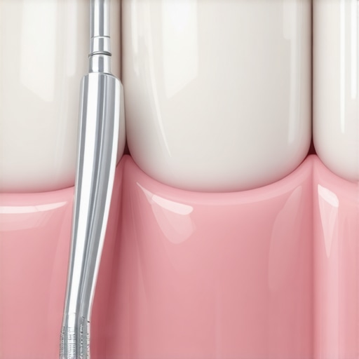 Cleaning the margin of a dental crown with an interdental brush A macro view of an interdental brush cleaning the junction between a porcelain crown and the gum line.