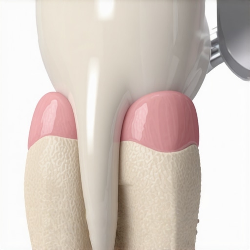 Detailed view of a dental crown showing the seal at the gum line