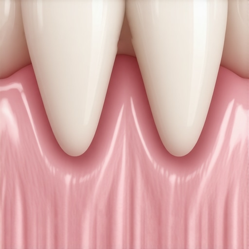 Detailed view of a dental crown meeting the gum line on a healthy tooth.