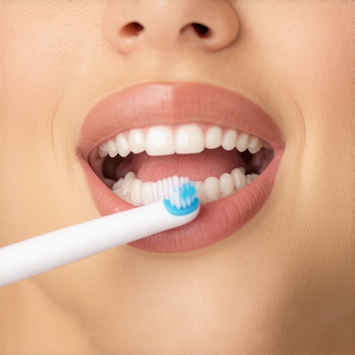 Correct Technique for Gum Protection Close-up demonstration of the 45-degree angle circular brushing technique to prevent gum recession.