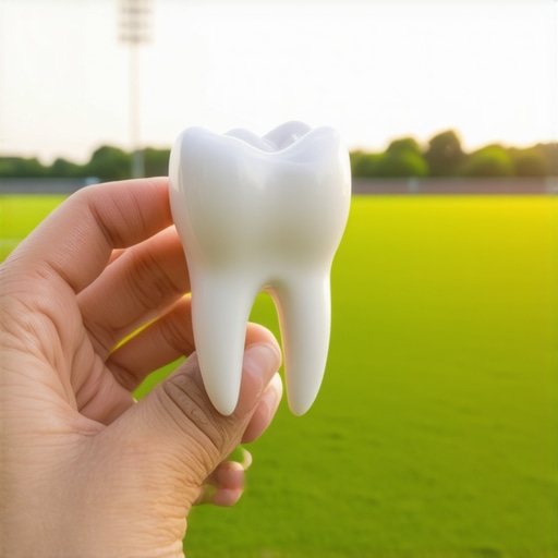 A person holding a knocked-out tooth by the crown to protect the root cells.