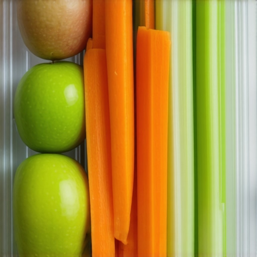A container of apples, carrots, and celery which act as natural toothbrushes during a road trip.