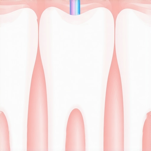Close-up illustration of flossing under a dental crown to prevent odor and decay.