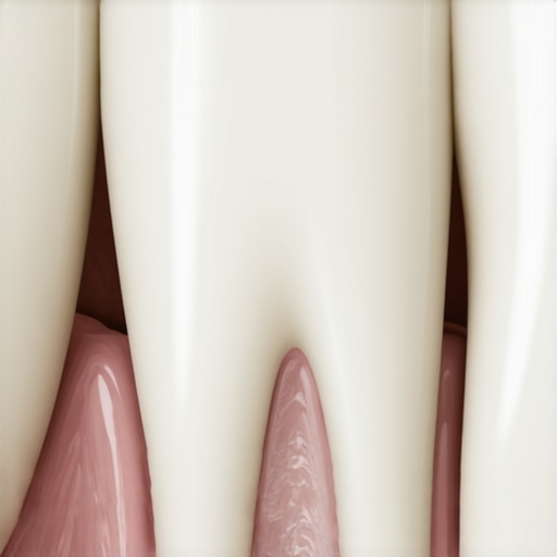 Close-up showing the junction between a dental crown and the natural gumline.