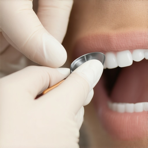 Close up of a dentist examining a dental crown for structural integrity