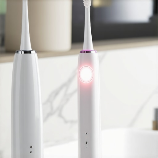 Essential Tools for Dental Crown Maintenance A water flosser and electric toothbrush with pressure sensor for protecting dental crowns and gum health.