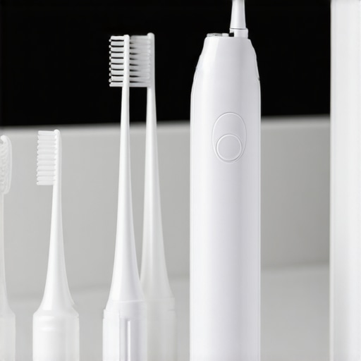 Interdental brushes and a water flosser on a bathroom counter