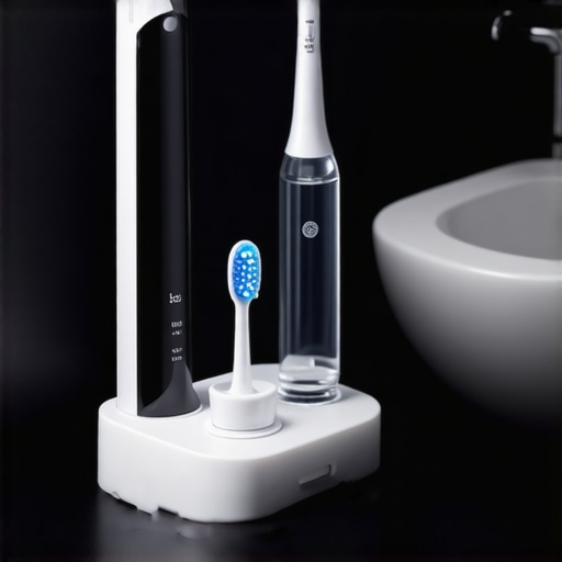 Essential Tools for Long Term Oral Health Maintenance Electric toothbrush, water flosser, and night guard on a bathroom counter