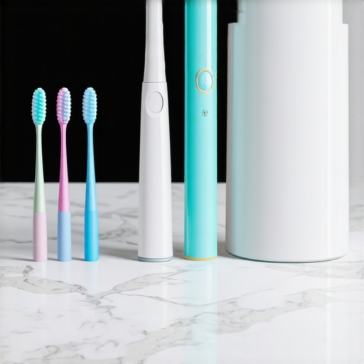 Essential Tools for Modern Dental Maintenance A professional oral hygiene kit including interdental brushes and a sonic toothbrush on a bathroom counter.