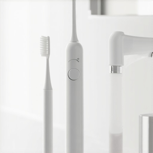Essential interdental cleaning tools Interdental brush and water flosser nozzle for advanced oral maintenance.
