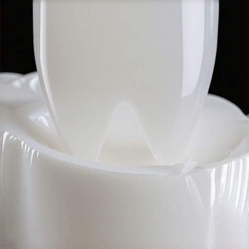 A dentist showing the transition between a dental crown and natural gum tissue on a model.