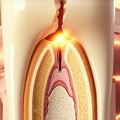 Hairline crack in tooth enamel causing nerve pain Close up illustration of a cracked tooth showing how pressure affects the internal dental pulp.