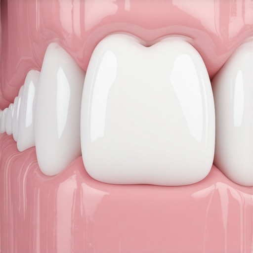 Healthy Dental Crown Margin Detail Macro view of a dental crown margin and healthy gum tissue.