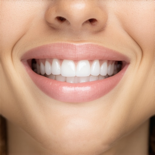 Close up of a healthy smile showing proper gum health and clean teeth.