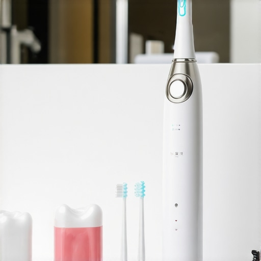 High-Tech Home Care Kit for Dental Crowns Electric toothbrush and water flosser displayed as essential tools for maintaining zirconia crowns.
