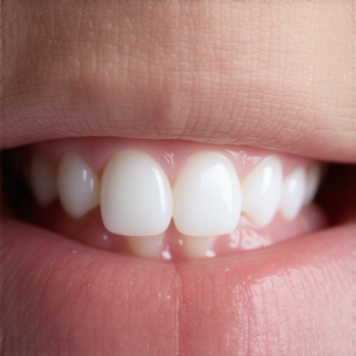 Close-up view of a baby's gums showing a tooth bud emerging through red tissue.
