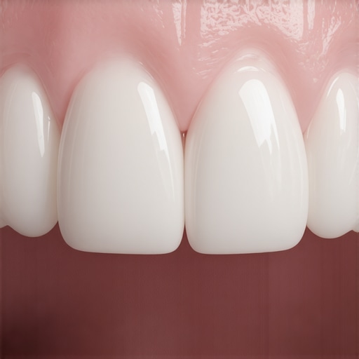 Close-up detail of a porcelain dental crown meeting the natural gum line.