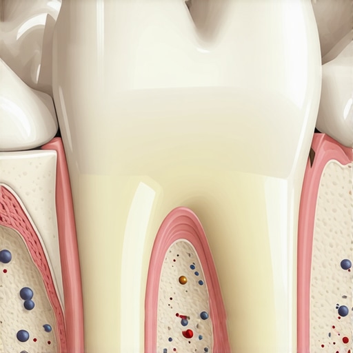 Close-up illustration of a dental crown margin showing micro-gap and bacterial accumulation.