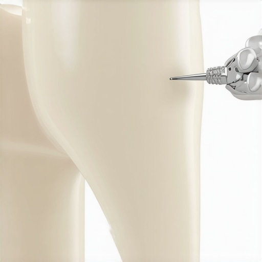 A porcelain dental crown being fitted as a protective helmet for a damaged tooth.
