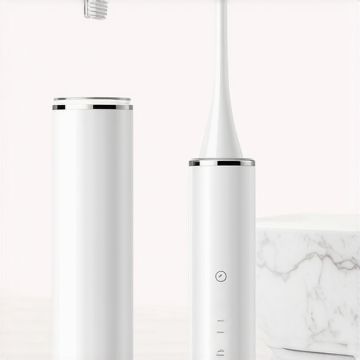 An electric toothbrush and water flosser on a bathroom counter representing advanced home oral care.