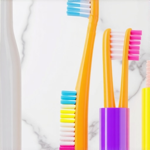 Electric toothbrush and interdental brushes on a marble counter.