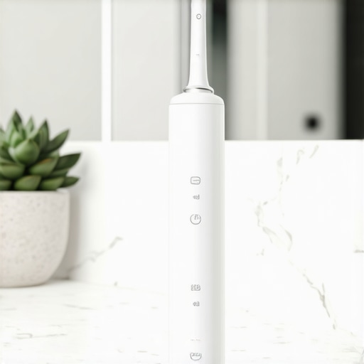 Professional grade water flosser and electric toothbrush on a vanity