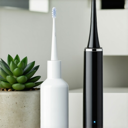 Electric toothbrush and water flosser on a bathroom counter