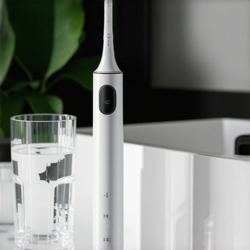 Modern Dental Tools for High Protein Lifestyles Sonic toothbrush and protein supplements on a bathroom counter.