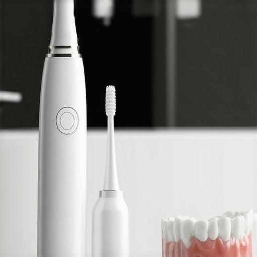 High-tech electric toothbrush and water flosser on a bathroom counter
