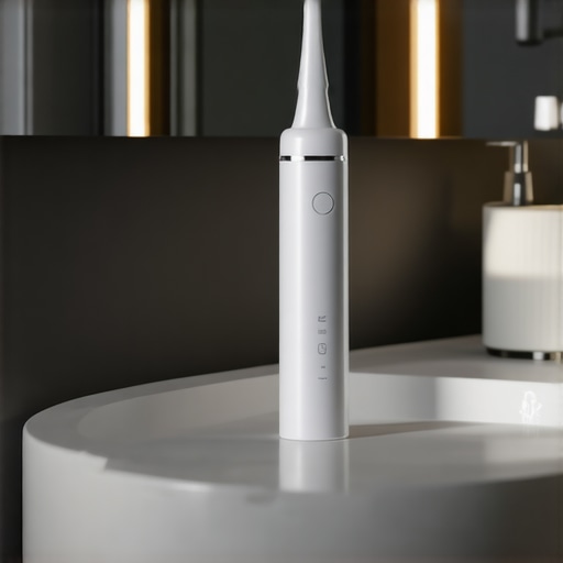 Close-up of a water flosser and electric toothbrush on a marble counter representing advanced family dentistry home care.