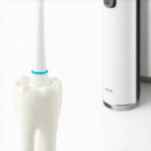 A water flosser and dental crown model showing home care tools.