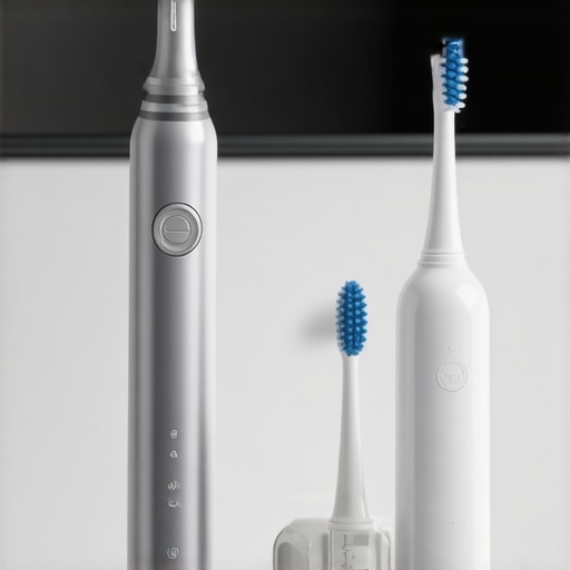 Essential modern dental care tools on a bathroom counter